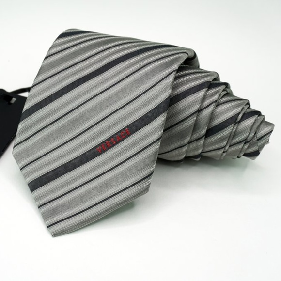 Versace Other - Versace 100% Silk Necktie Charcoal Striped Pattern